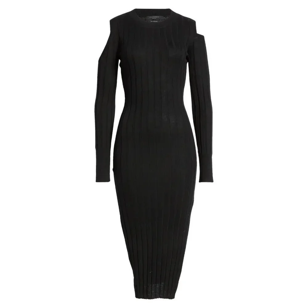 AllSaints Daina Cold Shoulder Merino Wool Sweater Dress - Picture 5 of 10